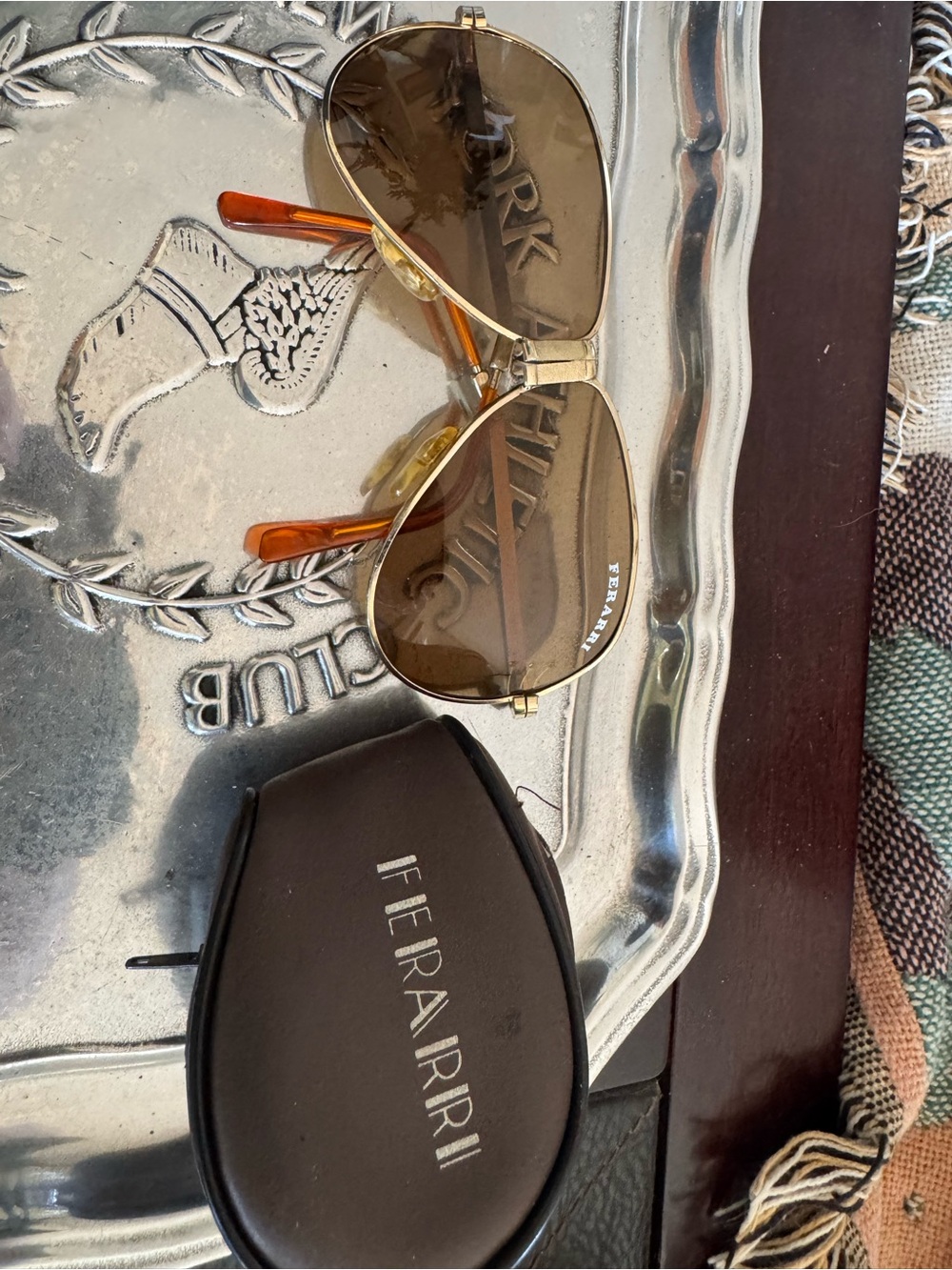 Vintage Ferrari folding Aviator Sunglasses with Brown Lenses and Gold Frame